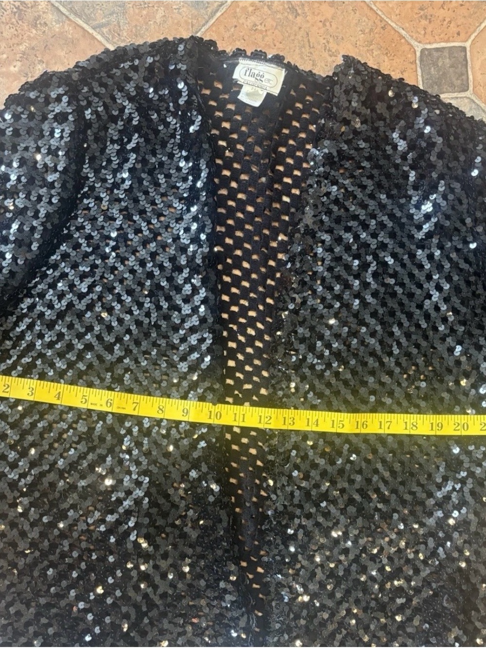 Vintage Edith Flagg Black Sequin Open Front Cardigan Jacket Large 90s Whimsigoth - Picture 7 of 8